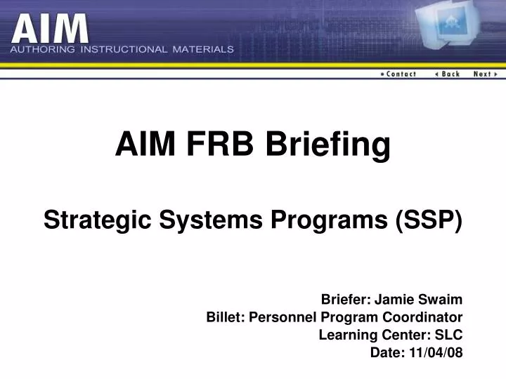 aim frb briefing strategic systems programs ssp