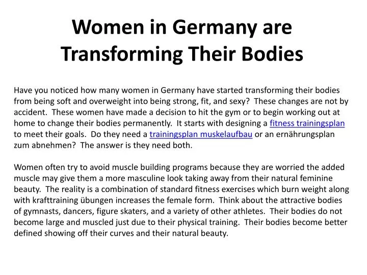 women in germany are transforming their bodies