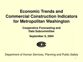 Economic Trends and Commercial Construction Indicators for Metropolitan Washington