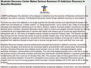 Muskoka Recovery Center Makes Serious Business Of Addiction