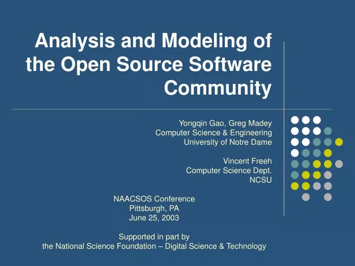 analysis and modeling of the open source software community