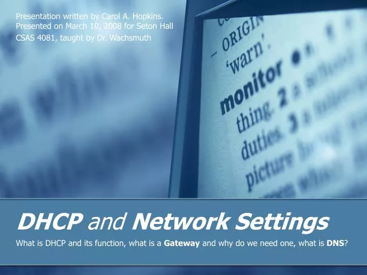 dhcp and network settings