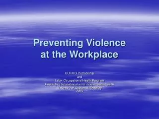 Preventing Violence at the Workplace