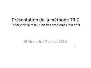 pr sentation de la m thode triz th orie de la r solution des probl mes inventifs