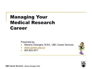 Managing Your Medical Research Career