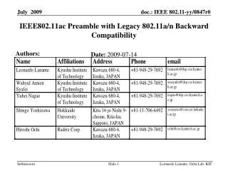 IEEE802.11ac Preamble with Legacy 802.11a/n Backward Compatibility