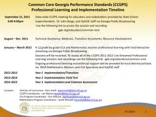 Common Core Georgia Performance Standards (CCGPS) Professional Learning and Implementation Timeline