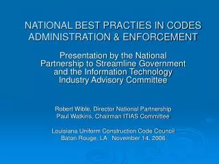 NATIONAL BEST PRACTIES IN CODES ADMINISTRATION &amp; ENFORCEMENT