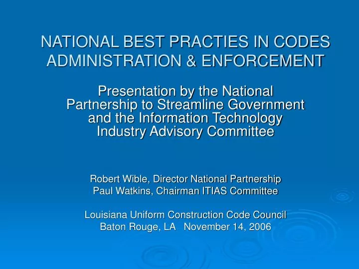 national best practies in codes administration enforcement
