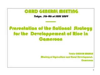 CARD GENERAL MEETING Tokyo, 3th-4th of JUNE 2009 --------- Presentation of the National Strategy for the Developpemen