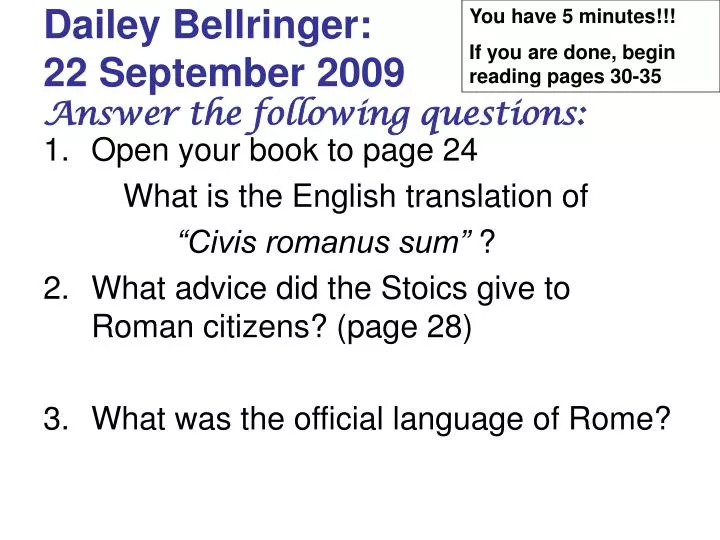 dailey bellringer 22 september 2009 answer the following questions