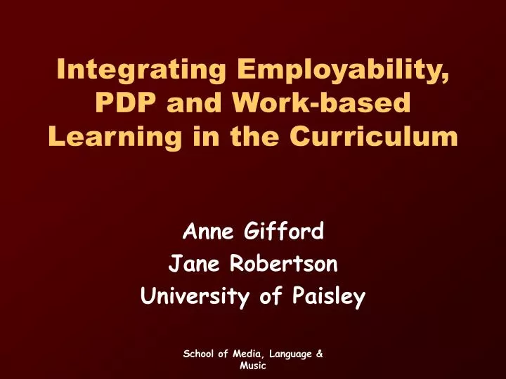 integrating employability pdp and work based learning in the curriculum