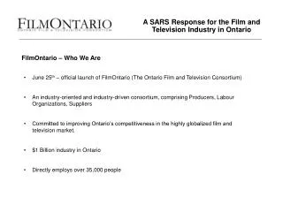 A SARS Response for the Film and Television Industry in Ontario