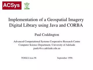 Implementation of a Geospatial Imagery Digital Library using Java and CORBA