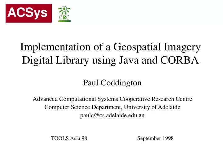 implementation of a geospatial imagery digital library using java and corba