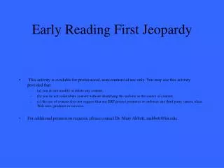 Early Reading First Jeopardy