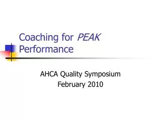Coaching for PEAK Performance
