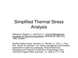 Simplified Thermal Stress Analysis