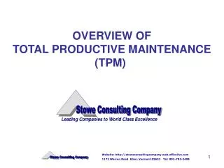 OVERVIEW OF TOTAL PRODUCTIVE MAINTENANCE (TPM)