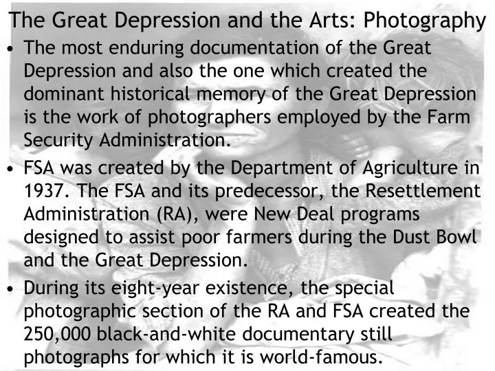 the great depression and the arts photography