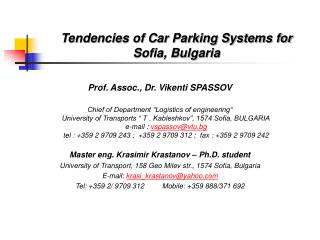 Tendencies of Car Parking Systems for Sofia, Bulgaria