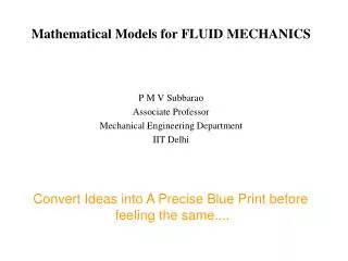 Mathematical Models for FLUID MECHANICS