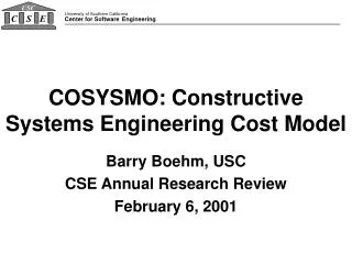 COSYSMO: Constructive Systems Engineering Cost Model