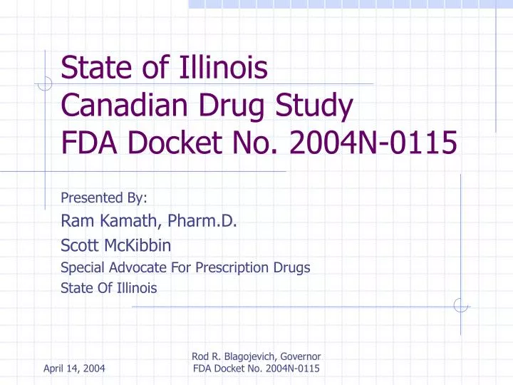 state of illinois canadian drug study fda docket no 2004n 0115