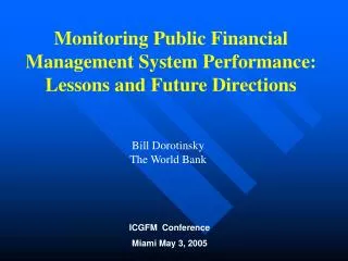 Monitoring Public Financial Management System Performance: Lessons and Future Directions