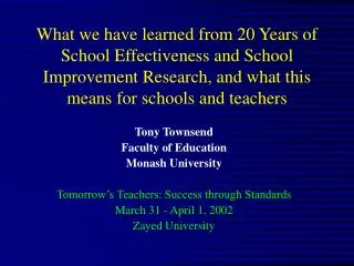 What we have learned from 20 Years of School Effectiveness and School Improvement Research, and what this means for scho