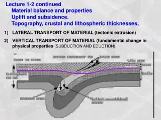 Lecture 1-2 continued Material balance and properties Uplift and subsidence. Topography, crustal and litho