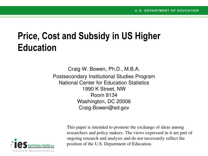price cost and subsidy in us higher education