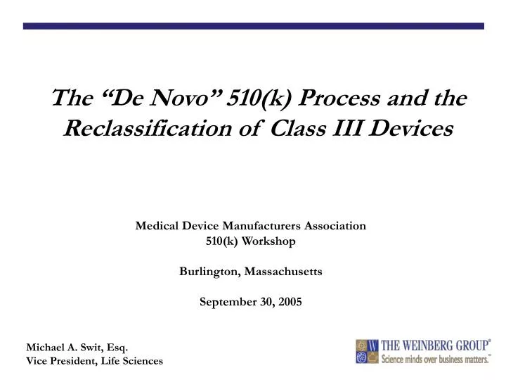 the de novo 510 k process and the reclassification of class iii devices