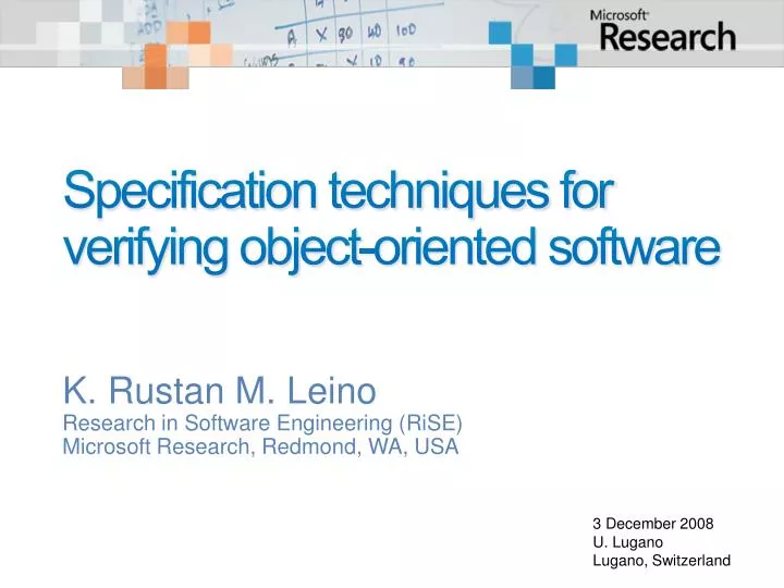 specification techniques for verifying object oriented software