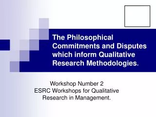 The Philosophical Commitments and Disputes which inform Qualitative Research Methodologies .