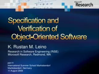 Specification and 	Verification of Object-Oriented Software