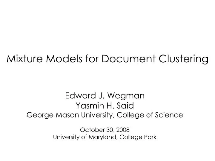 mixture models for document clustering