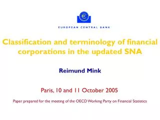 Classification and terminology of financial corporations in the updated SNA