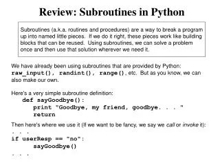Review: Subroutines in Python