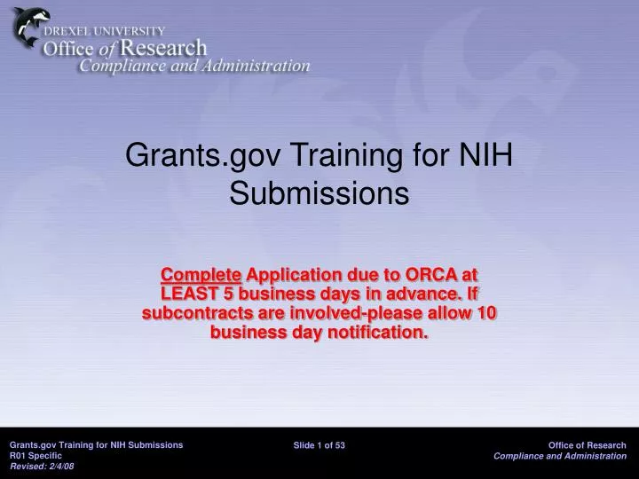 grants gov training for nih submissions
