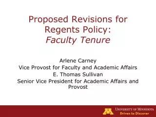 Proposed Revisions for Regents Policy: Faculty Tenure