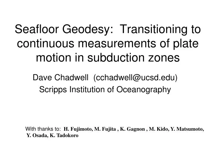 seafloor geodesy transitioning to continuous measurements of plate motion in subduction zones
