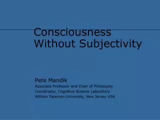 Consciousness Without Subjectivity