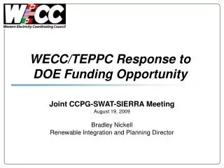 WECC/TEPPC Response to DOE Funding Opportunity