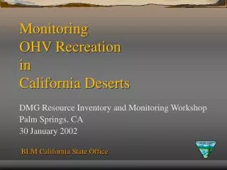 Monitoring OHV Recreation in California Deserts