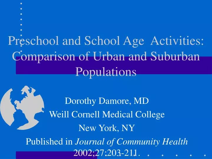 preschool and school age activities comparison of urban and suburban populations