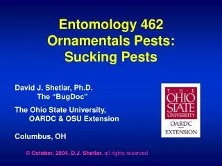 Entomology 462 Ornamentals Pests: Sucking Pests
