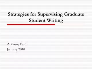 Strategies for Supervising Graduate Student Writing