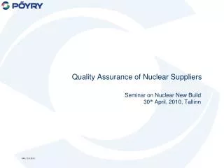 Quality Assurance of Nuclear Suppliers