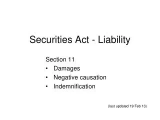 Securities Act - Liability